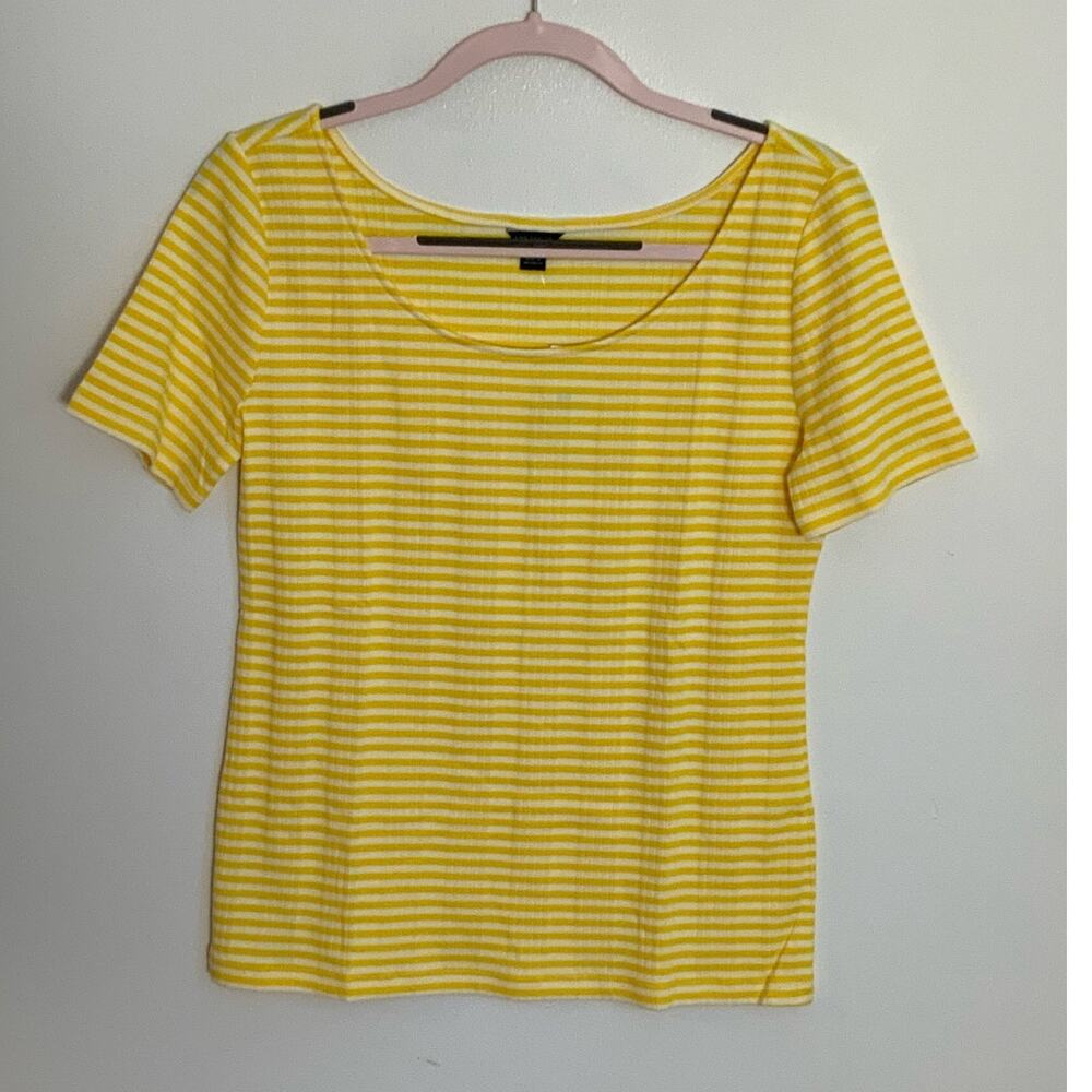 Ann Taylor Striped Scoop Neck Top- Solarium Sun‎
